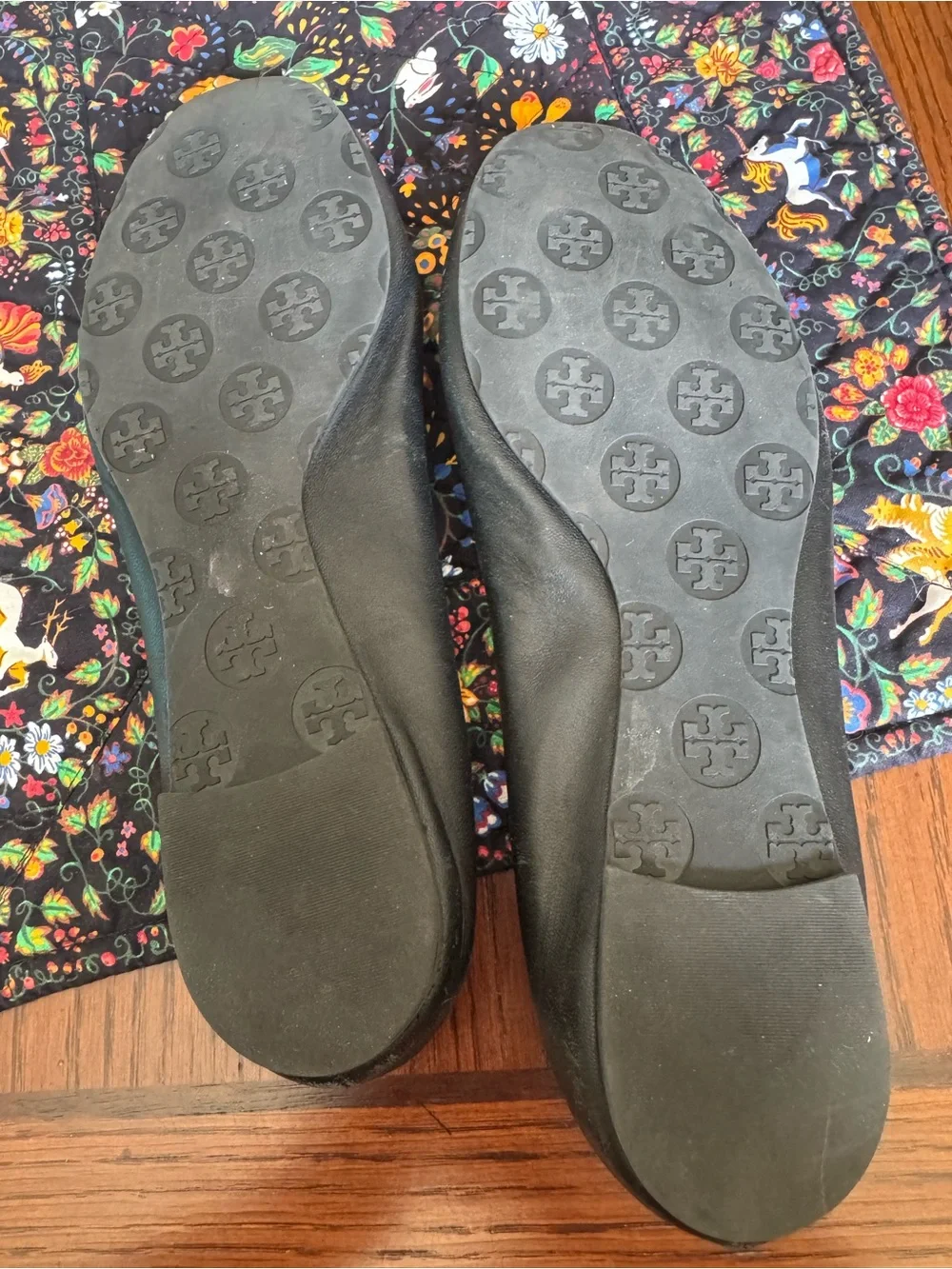 Tory Burch Leather Flat Black Ballet Shoe Women Size 9 M Made In Brazil Gold
